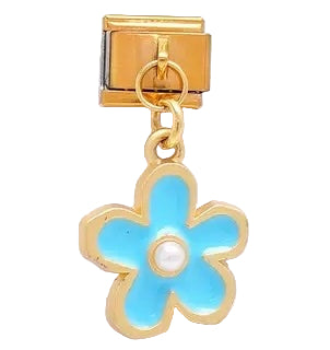 Dangling Blue Flower Gold
